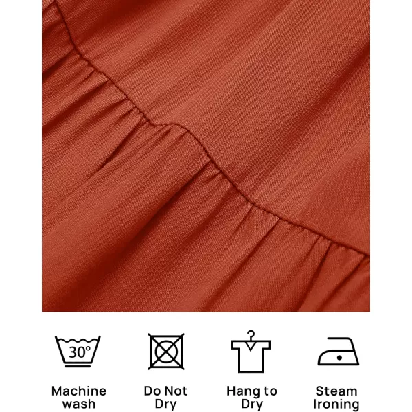 imageZESICA Womens 2023 Summer Boho Off Shoulder Short Sleeve Smocked Ruffle Swing High Low Mermaid Cocktail Party DressRust