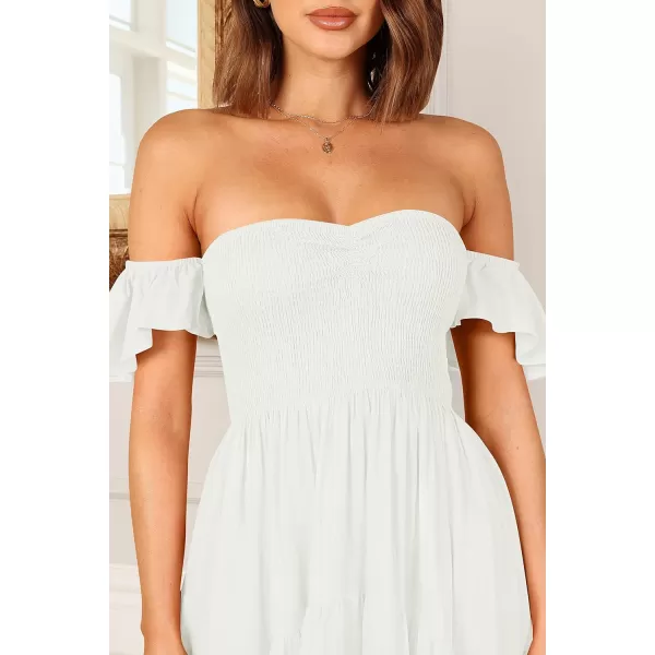 imageZESICA Womens 2023 Summer Boho Off Shoulder Short Sleeve Smocked Ruffle Swing High Low Mermaid Cocktail Party DressWhite
