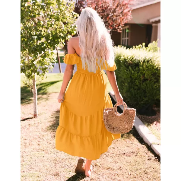 imageZESICA Womens 2023 Summer Boho Off Shoulder Short Sleeve Smocked Ruffle Swing High Low Mermaid Cocktail Party DressYellow