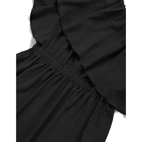 imageZESICA Womens 2023 Summer Boho One Shoulder Sleeveless Ruffle Asymmetrical High Low Flowy Prom Gown Wedding Long DressBlack
