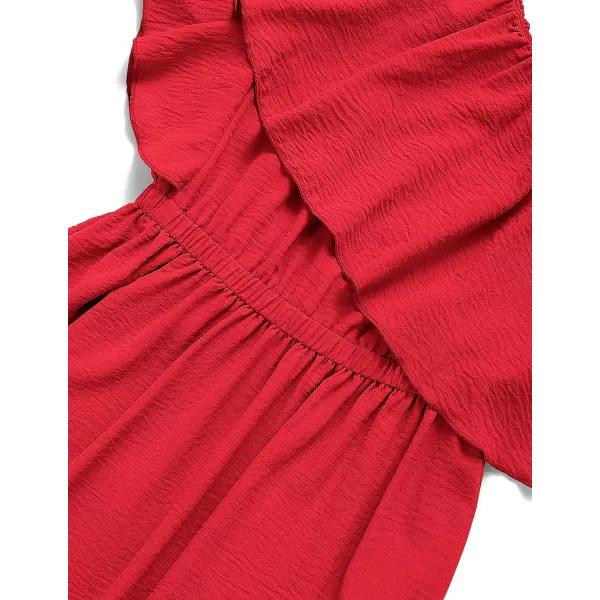 imageZESICA Womens 2023 Summer Boho One Shoulder Sleeveless Ruffle Asymmetrical High Low Flowy Prom Gown Wedding Long DressRed