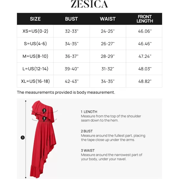 imageZESICA Womens 2023 Summer Boho One Shoulder Sleeveless Ruffle Asymmetrical High Low Flowy Prom Gown Wedding Long DressRed