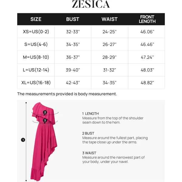 imageZESICA Womens 2023 Summer Boho One Shoulder Sleeveless Ruffle Asymmetrical High Low Flowy Prom Gown Wedding Long DressRose