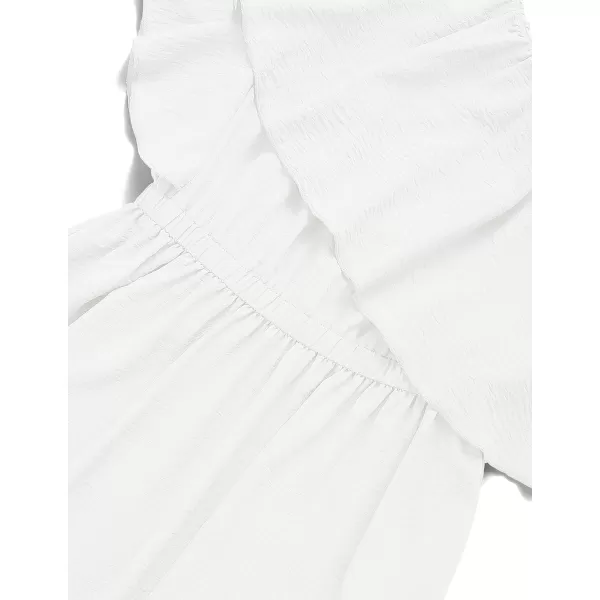 imageZESICA Womens 2023 Summer Boho One Shoulder Sleeveless Ruffle Asymmetrical High Low Flowy Prom Gown Wedding Long DressWhite