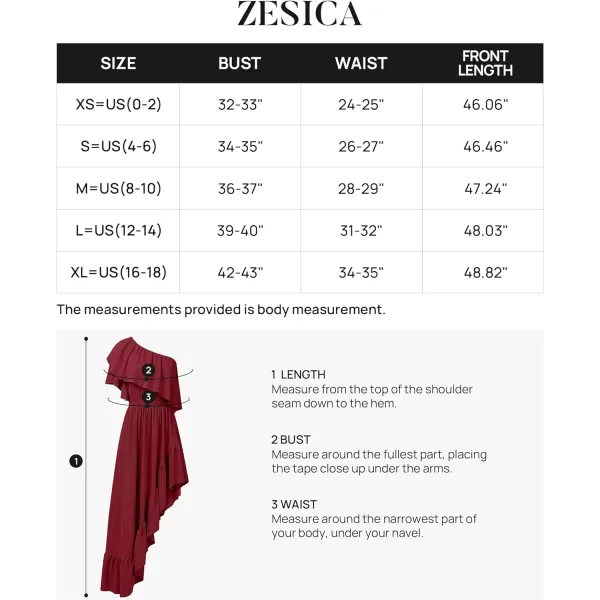 imageZESICA Womens 2023 Summer Boho One Shoulder Sleeveless Ruffle Asymmetrical High Low Flowy Prom Gown Wedding Long DressWine