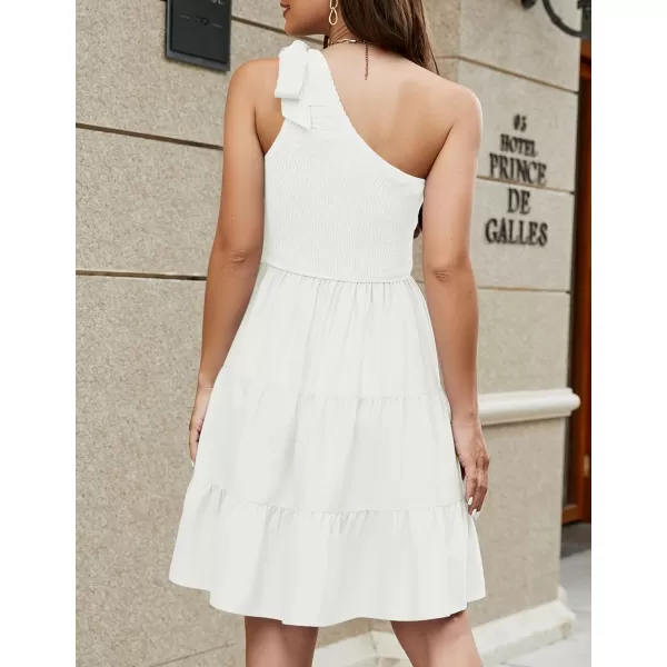 imageZESICA Womens 2023 Summer Boho One Shoulder Sleeveless Solid Color Smocked Tiered Ruffle A Line Swing Short Mini DressZESICA Womens 2023 Summer Boho One Shoulder Sleeveless Solid Color Smocked Tiered Ruffle A Line Swing Short Mini Dress