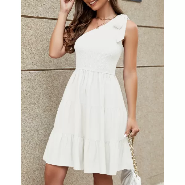 imageZESICA Womens 2023 Summer Boho One Shoulder Sleeveless Solid Color Smocked Tiered Ruffle A Line Swing Short Mini DressZESICA Womens 2023 Summer Boho One Shoulder Sleeveless Solid Color Smocked Tiered Ruffle A Line Swing Short Mini Dress