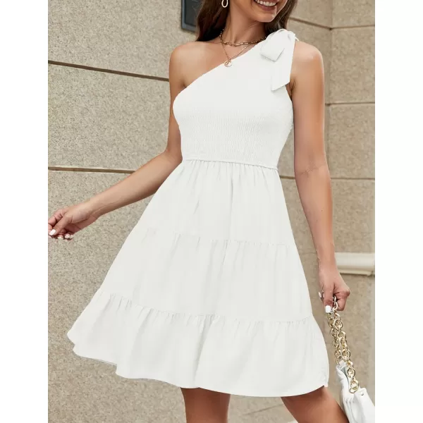 imageZESICA Womens 2023 Summer Boho One Shoulder Sleeveless Solid Color Smocked Tiered Ruffle A Line Swing Short Mini DressZESICA Womens 2023 Summer Boho One Shoulder Sleeveless Solid Color Smocked Tiered Ruffle A Line Swing Short Mini Dress