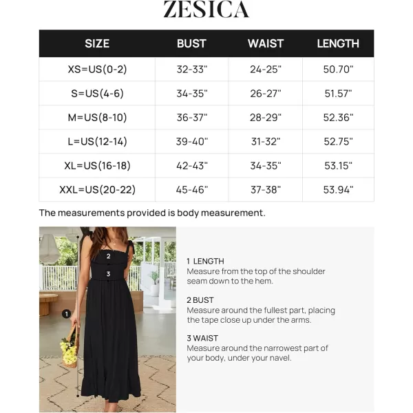 imageZESICA Womens 2023 Summer Boho Spaghetti Strap Square Neck Solid Color Ruffle A Line Beach Long Maxi DressBlack