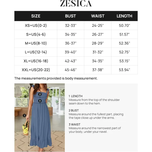 imageZESICA Womens 2023 Summer Boho Spaghetti Strap Square Neck Solid Color Ruffle A Line Beach Long Maxi DressDustyblue