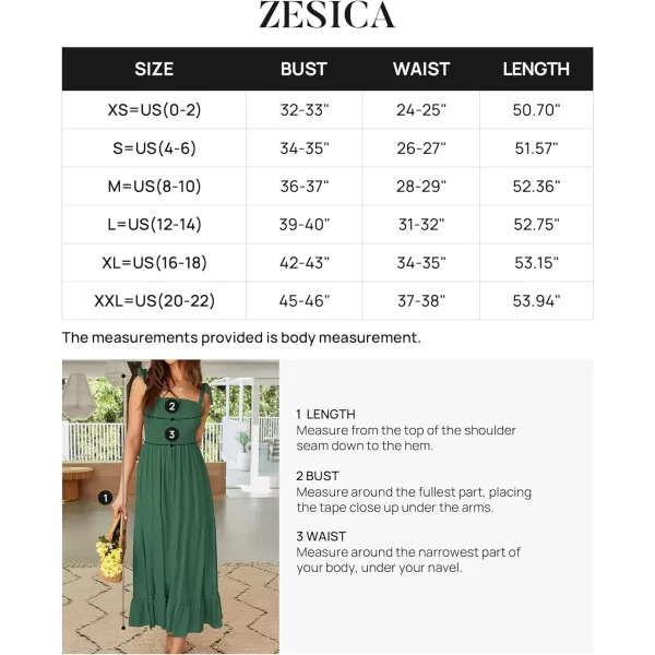 imageZESICA Womens 2023 Summer Boho Spaghetti Strap Square Neck Solid Color Ruffle A Line Beach Long Maxi DressForestgreen