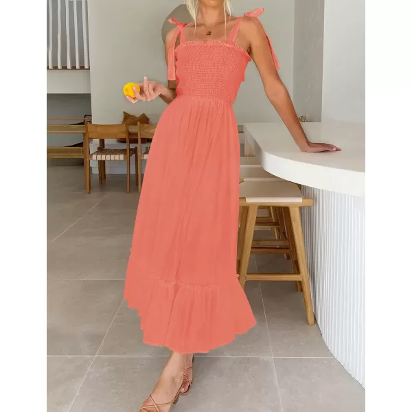 imageZESICA Womens 2023 Summer Boho Spaghetti Strap Square Neck Solid Color Ruffle A Line Beach Long Maxi DressGrapefruit