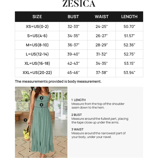 imageZESICA Womens 2023 Summer Boho Spaghetti Strap Square Neck Solid Color Ruffle A Line Beach Long Maxi DressGreen