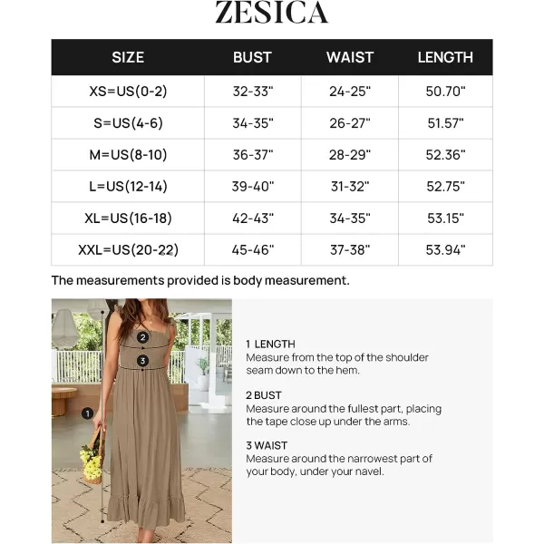 imageZESICA Womens 2023 Summer Boho Spaghetti Strap Square Neck Solid Color Ruffle A Line Beach Long Maxi DressKhaki