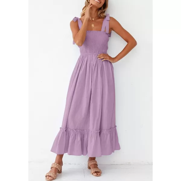 imageZESICA Womens 2023 Summer Boho Spaghetti Strap Square Neck Solid Color Ruffle A Line Beach Long Maxi DressLavender