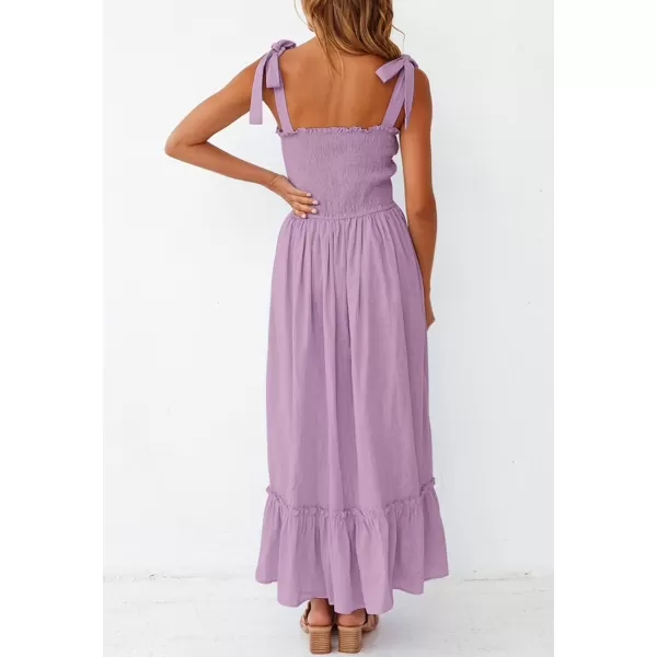 imageZESICA Womens 2023 Summer Boho Spaghetti Strap Square Neck Solid Color Ruffle A Line Beach Long Maxi DressLavender