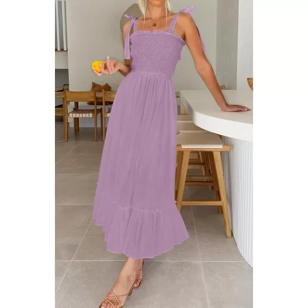 imageZESICA Womens 2023 Summer Boho Spaghetti Strap Square Neck Solid Color Ruffle A Line Beach Long Maxi DressLavender
