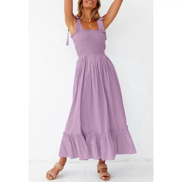 imageZESICA Womens 2023 Summer Boho Spaghetti Strap Square Neck Solid Color Ruffle A Line Beach Long Maxi DressLavender