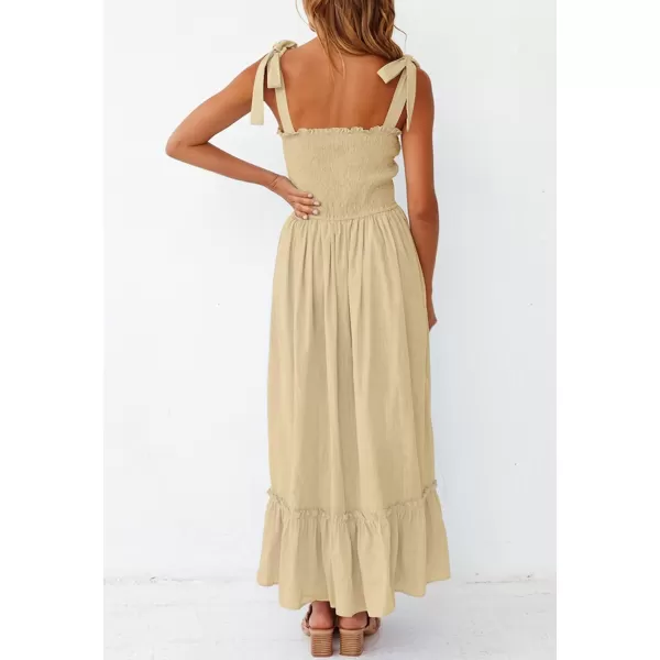imageZESICA Womens 2023 Summer Boho Spaghetti Strap Square Neck Solid Color Ruffle A Line Beach Long Maxi DressLightyellow