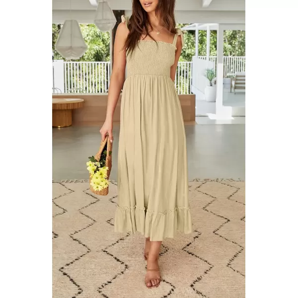 imageZESICA Womens 2023 Summer Boho Spaghetti Strap Square Neck Solid Color Ruffle A Line Beach Long Maxi DressLightyellow
