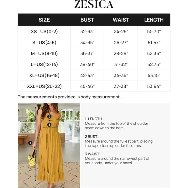 imageZESICA Womens 2023 Summer Boho Spaghetti Strap Square Neck Solid Color Ruffle A Line Beach Long Maxi DressMustard