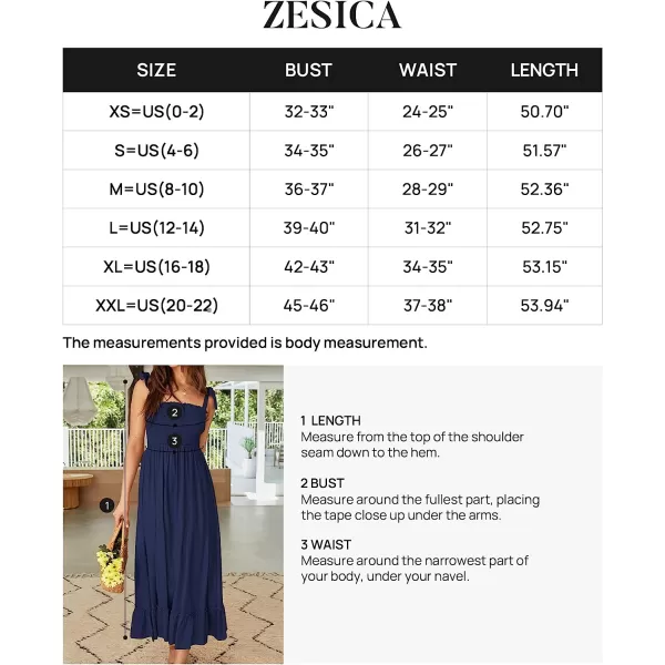 imageZESICA Womens 2023 Summer Boho Spaghetti Strap Square Neck Solid Color Ruffle A Line Beach Long Maxi DressNavy