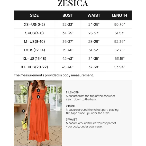 imageZESICA Womens 2023 Summer Boho Spaghetti Strap Square Neck Solid Color Ruffle A Line Beach Long Maxi DressOrange