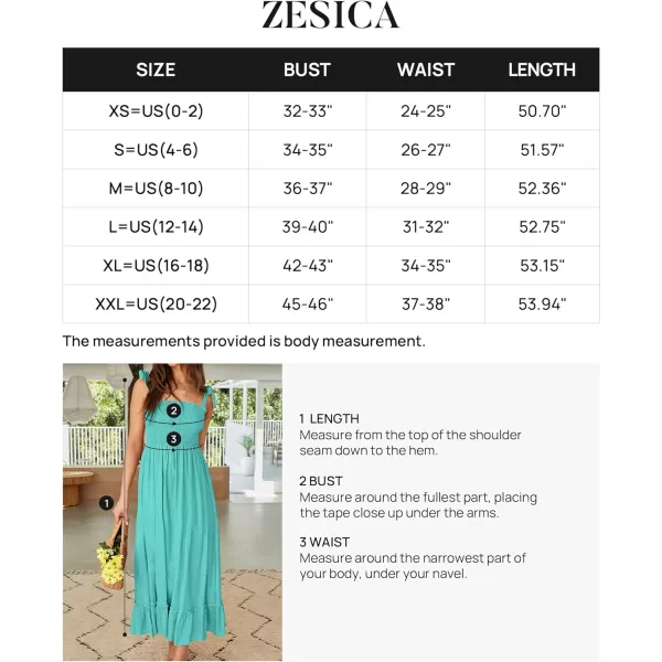 imageZESICA Womens 2023 Summer Boho Spaghetti Strap Square Neck Solid Color Ruffle A Line Beach Long Maxi DressPeacock