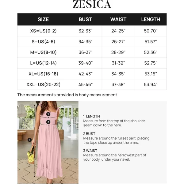 imageZESICA Womens 2023 Summer Boho Spaghetti Strap Square Neck Solid Color Ruffle A Line Beach Long Maxi DressPink