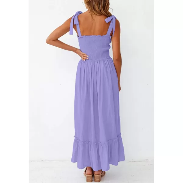 imageZESICA Womens 2023 Summer Boho Spaghetti Strap Square Neck Solid Color Ruffle A Line Beach Long Maxi DressPurple