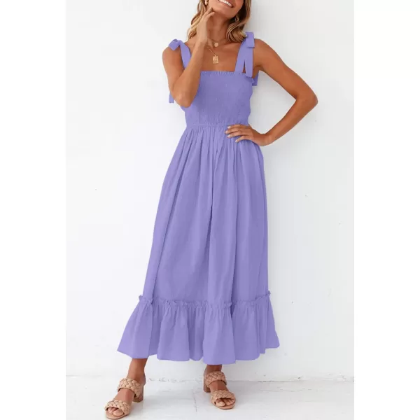imageZESICA Womens 2023 Summer Boho Spaghetti Strap Square Neck Solid Color Ruffle A Line Beach Long Maxi DressPurple