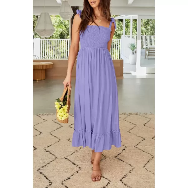imageZESICA Womens 2023 Summer Boho Spaghetti Strap Square Neck Solid Color Ruffle A Line Beach Long Maxi DressPurple