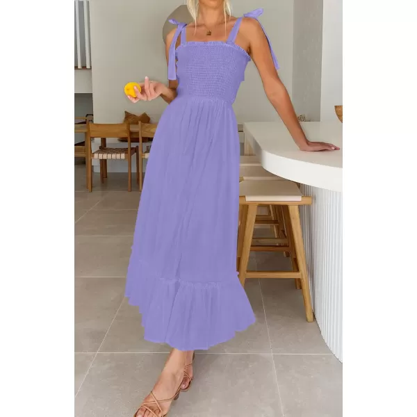 imageZESICA Womens 2023 Summer Boho Spaghetti Strap Square Neck Solid Color Ruffle A Line Beach Long Maxi DressPurple
