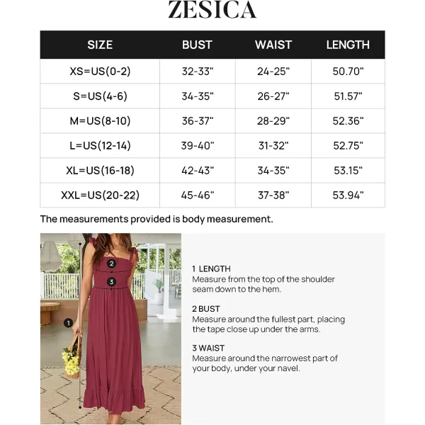 imageZESICA Womens 2023 Summer Boho Spaghetti Strap Square Neck Solid Color Ruffle A Line Beach Long Maxi DressRed