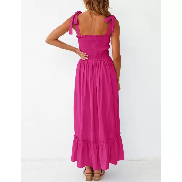 imageZESICA Womens 2023 Summer Boho Spaghetti Strap Square Neck Solid Color Ruffle A Line Beach Long Maxi DressRose