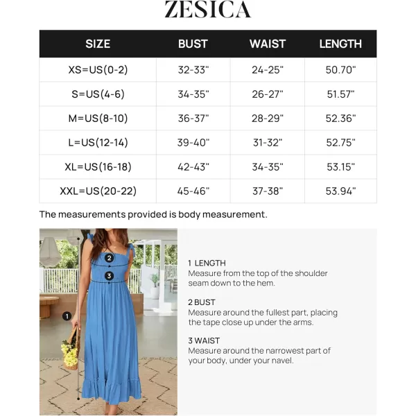imageZESICA Womens 2023 Summer Boho Spaghetti Strap Square Neck Solid Color Ruffle A Line Beach Long Maxi DressRoyalblue