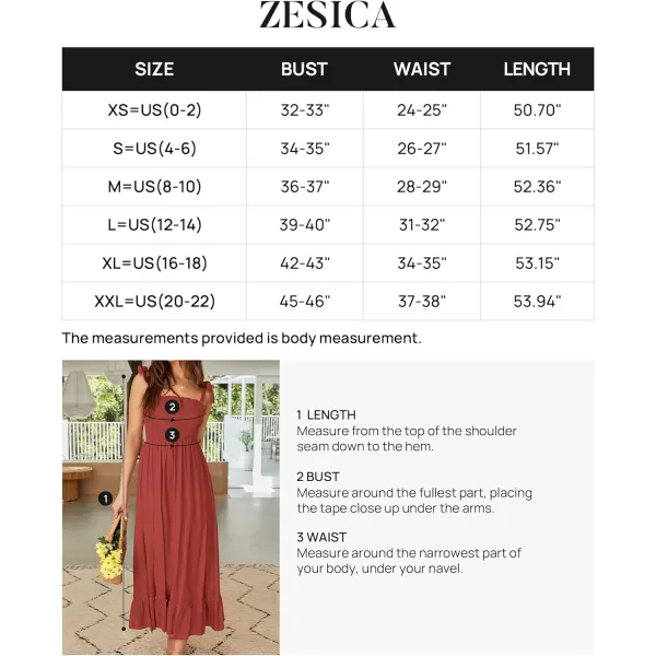 imageZESICA Womens 2023 Summer Boho Spaghetti Strap Square Neck Solid Color Ruffle A Line Beach Long Maxi DressRust