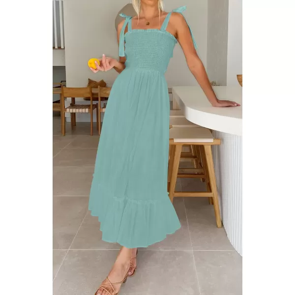 imageZESICA Womens 2023 Summer Boho Spaghetti Strap Square Neck Solid Color Ruffle A Line Beach Long Maxi DressSage