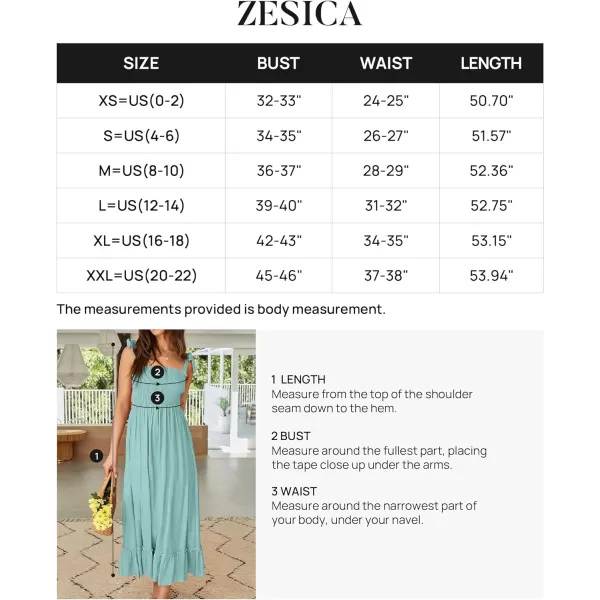 imageZESICA Womens 2023 Summer Boho Spaghetti Strap Square Neck Solid Color Ruffle A Line Beach Long Maxi DressSage