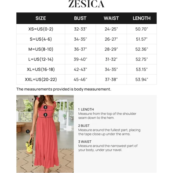 imageZESICA Womens 2023 Summer Boho Spaghetti Strap Square Neck Solid Color Ruffle A Line Beach Long Maxi DressWatermelon