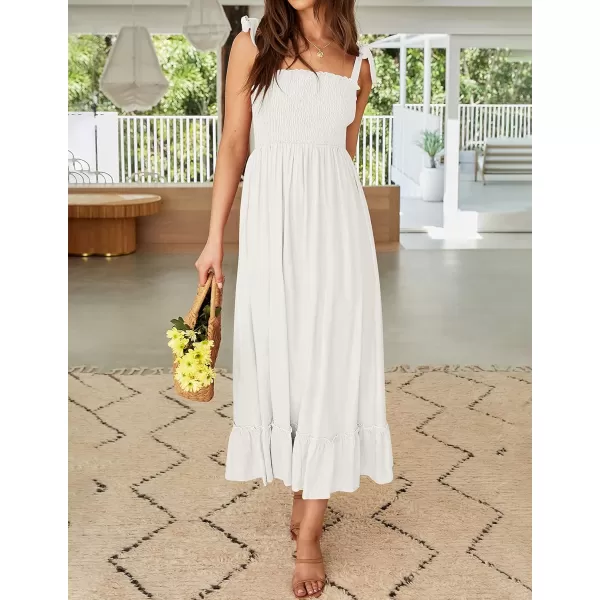 imageZESICA Womens 2023 Summer Boho Spaghetti Strap Square Neck Solid Color Ruffle A Line Beach Long Maxi DressWhite
