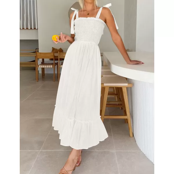 imageZESICA Womens 2023 Summer Boho Spaghetti Strap Square Neck Solid Color Ruffle A Line Beach Long Maxi DressWhite