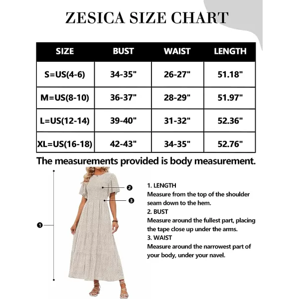 imageZESICA Womens 2023 Summer Casual Floral Print Short Flutter Sleeve Crew Neck Smocked High Waist Flowy Maxi DressBeige