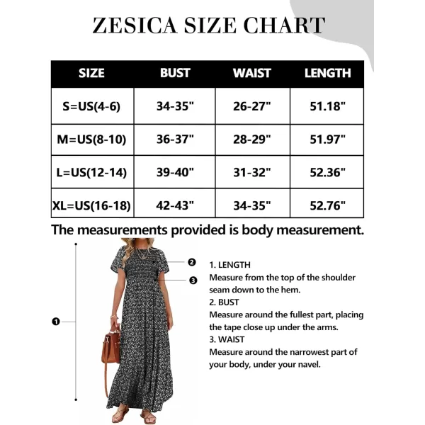 imageZESICA Womens 2023 Summer Casual Floral Print Short Flutter Sleeve Crew Neck Smocked High Waist Flowy Maxi DressBlack