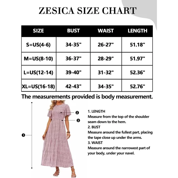 imageZESICA Womens 2023 Summer Casual Floral Print Short Flutter Sleeve Crew Neck Smocked High Waist Flowy Maxi DressDarkpink