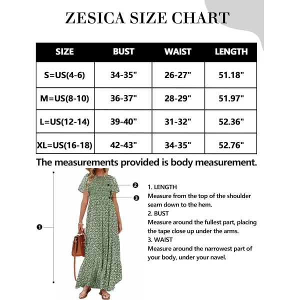imageZESICA Womens 2023 Summer Casual Floral Print Short Flutter Sleeve Crew Neck Smocked High Waist Flowy Maxi DressOlive