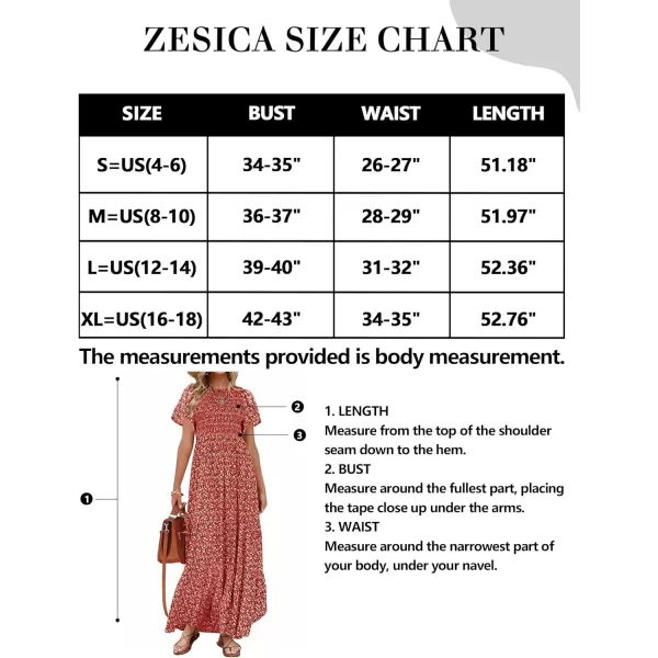 imageZESICA Womens 2023 Summer Casual Floral Print Short Flutter Sleeve Crew Neck Smocked High Waist Flowy Maxi DressOrangered