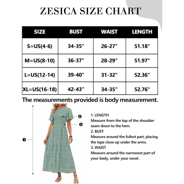 imageZESICA Womens 2023 Summer Casual Floral Print Short Flutter Sleeve Crew Neck Smocked High Waist Flowy Maxi DressSage