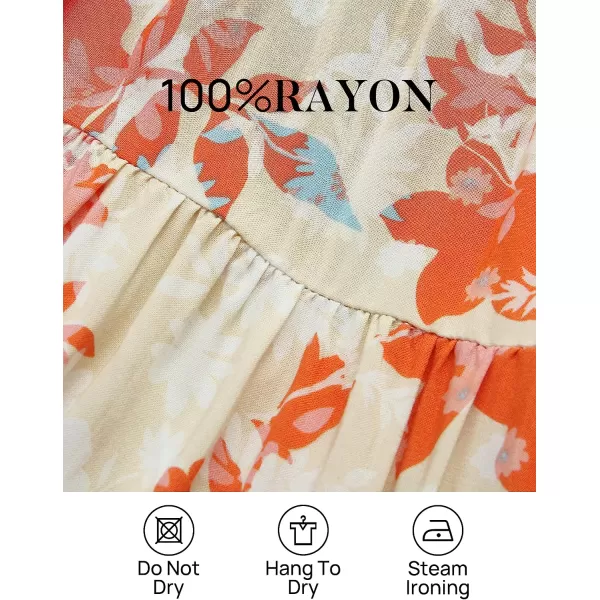 imageZESICA Womens 2023 Summer Casual Floral Print Short Flutter Sleeve Crew Neck Smocked High Waist Flowy Maxi DressTangerine