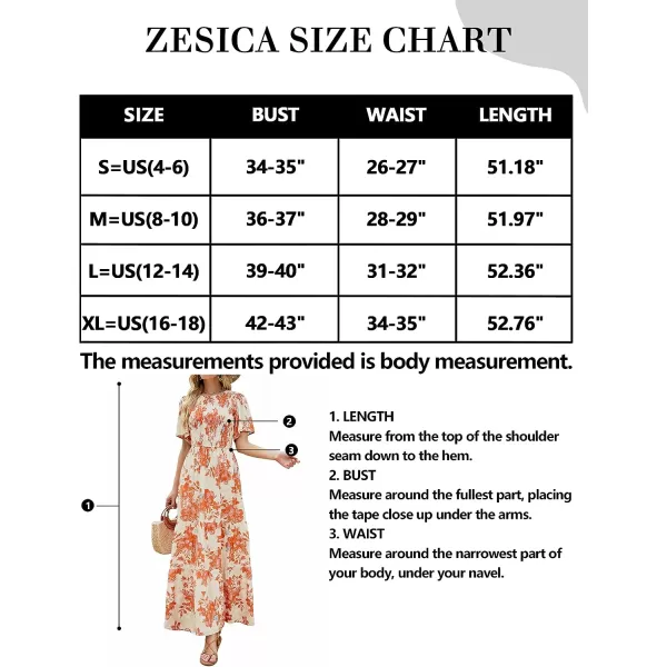 imageZESICA Womens 2023 Summer Casual Floral Print Short Flutter Sleeve Crew Neck Smocked High Waist Flowy Maxi DressTangerine